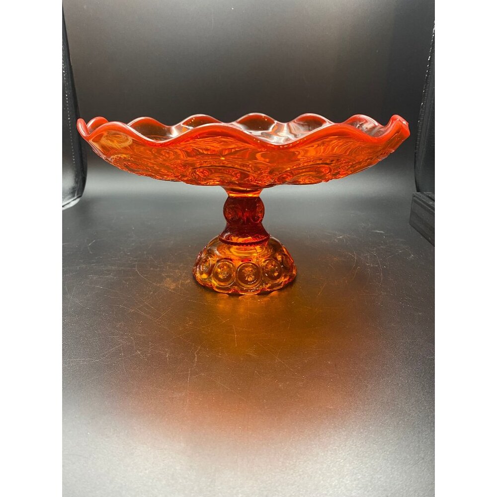 L.E. Smith Amberina Pedestal Cake Plate Moon n Star